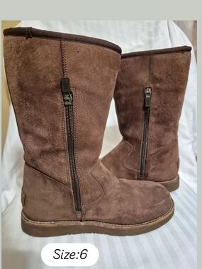 UGG Women's Brown Suede Mid-Calf Zip Boots - Brown